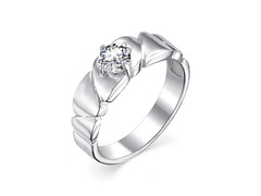 Серебряное кольцо с волнистым узором и кристаллом SWAROVSKI